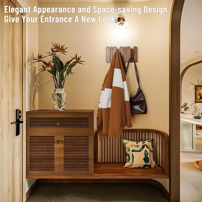 Wall Coat Rack for Entryway: Folding Wood 4 Hooks for Small Space | Modern Heavy Duty Wall Mounted for Mid Century Home Decor Bathroom Hallway Bedroom for Hanging Towel Jacket Backpack Bag