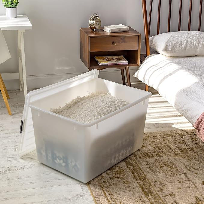 IRIS USA 3-Pack 144 Qt Stackable Storage Bins with Lids, Pearl | High-capacity opaque design is ideal for blankets, comforters and seasonal décor, Stackable and nestable