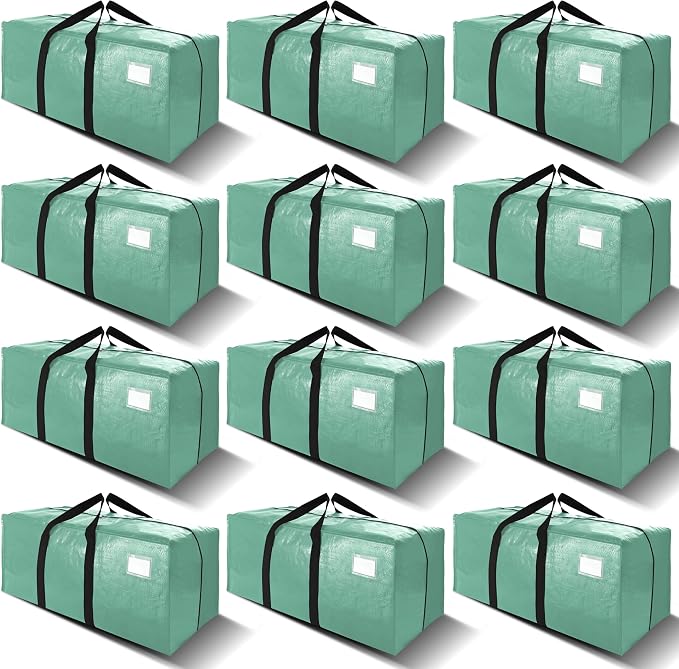VELVETSURE 12 Pack Heavy Duty Large Moving Bags W/Backpack Straps - Strong Handles & Zippers, Storage Totes For Space Saving, Fold Flat, Alternative to Moving Box and Storage Bin, Teal