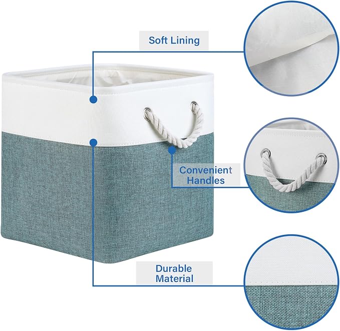 Temary 12 Inch Cube Storage Baskets 4 Pack Fabric Storage Bin for Organizing, Shelf Baskets for Home Office Closet, Collapsible Cube Storage Bins (White&Dark Green)