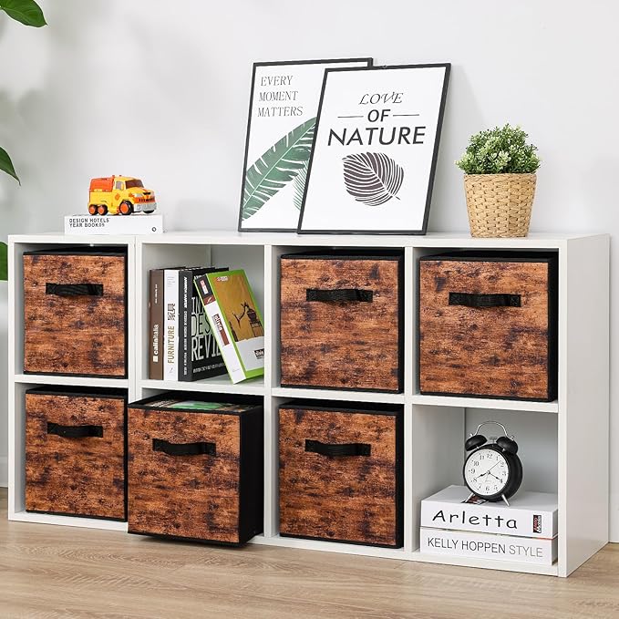 Stero Fabric Storage Cubes, 3 Pack Foldable Storage Bins with Handle, 11 Inch Storage Baskets Box for Shelves, Closet, Organizer, Rustic Brown and Black
