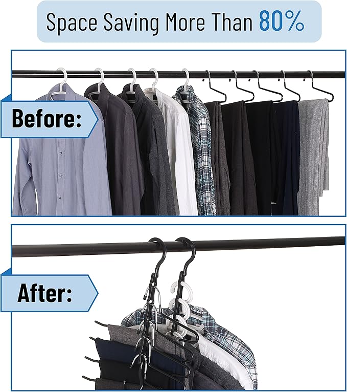 Mr. Pen- Space Saving Hangers for Clothes, 16 pcs, Black, Plastic Multi Clothes Hangers Space Saving, 5 Slots, 360° Rotating Hooks (Pack of 2)