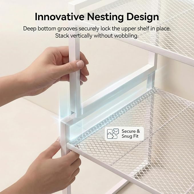 Set of 2 Cabinet Organizers 12.6''W 44 LBS Load Capacity Heavy Duty Kitchen Pantry Shelves Counter Countertop Storage Racks