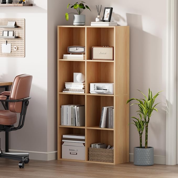 VDNEND Wooden Storage Organizer with Closed Back Panel, 11in Cube Shelf Opening, Bookshelf, Display Shelf,Closet Cabinet for Home and Office (Natural Oak, 8-Cube 47.8L*9.45W*24.09H)