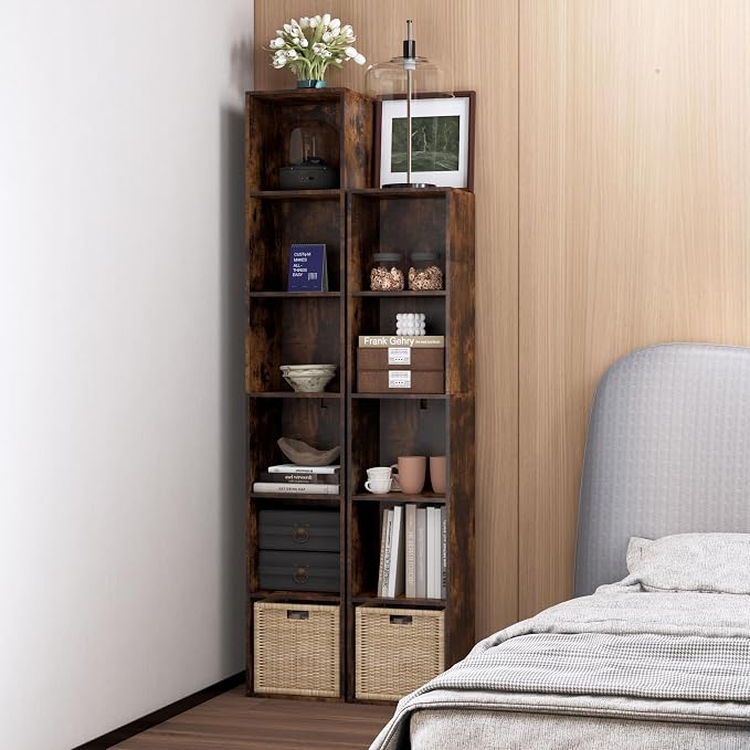 Cube Storage Organizer, 6 Cube Retro Bookshelf, Freestanding 6 Tier Open Shelf, Rustic Brown Retro Shelves for Home Office, Bedroom, Living Room, Study