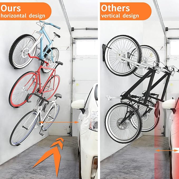 WALMANN 3 Pack Bike Pedal Hanger Wall Mount, Heavy Duty Horizontal Bike Rack for Garage Wall, Bike Display Stand for Home Holds Up to 70 LBS