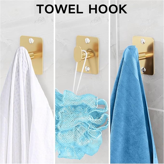 KLJKPA Bathroom Accessories Set, 4-Piece Gold Bathroom Hardware Set | 24 inch Towel Bar, Towel Racks for Bathroom, Robe Towel Hooks, Toilet Paper Holder Wall Mounted