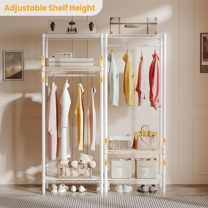 Heavy Duty Garment Rack Clothes Rack for Hanging Clothes Wardrobe Closet with 3 Adjustable Shelves & 1 Hanging Rod 23.62" L*15.75" W*70.87'' H White