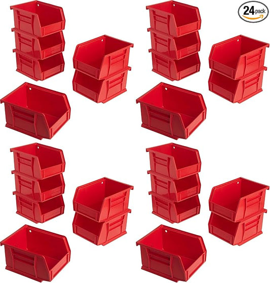 Akro-Mils 30210 AkroBins Plastic Storage Bins, Space-Saving Stackable Bins for Garage, Pantry, Craft Organization, 5" x 4" x 3", Red, (Pack of 24)