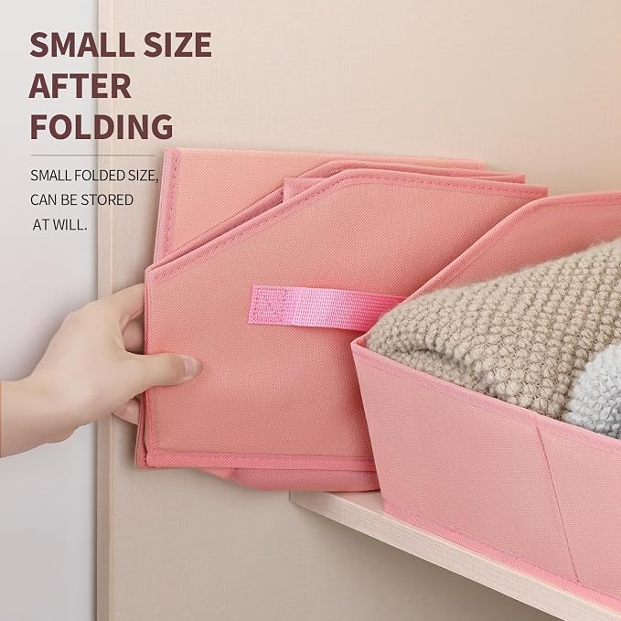 Homsorout Closet Baskets for Shelves Trapezoid - Decorative Storage Baskets with Handle, Closet Bins for Organization, Shelf Storage Bins for Clothes, Books, Home, Office, 10 Pack, Pink