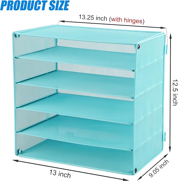 5 Slot Mesh Desk Organizer Tray, File Paper Letter Folder Holder Desktop Paper Sorter Mail Organization Rack Storage Accessories, for Office Home School Classroom, Blue