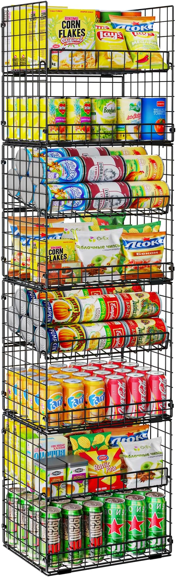 JKsmart 8-Tier XXL Stackable Wire Basket, Pantry Organizers and Storage | Stackable Storage Bins with Dividers & Handles for Pantry Kitchen & Snacks Fruits Veggies & Can Organizer