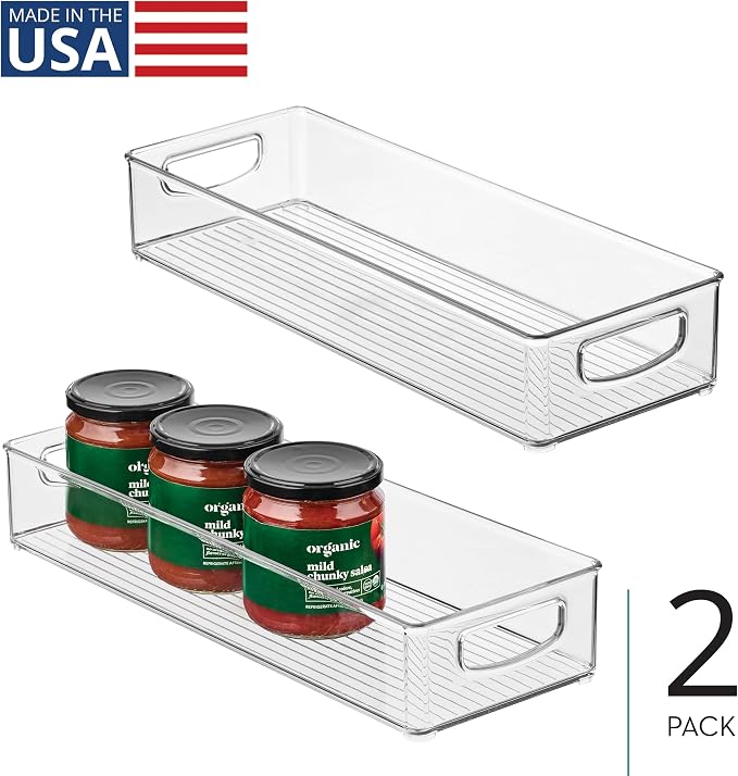 iDesign Slim Extra Long Clear Storage Bin, 2-Pack | Narrow, Stackable, Kitchen or Pantry Organizer