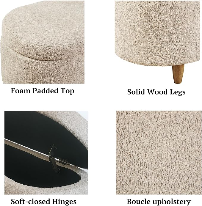 Bailey Boucle-Style Curved Storage Accent Bench