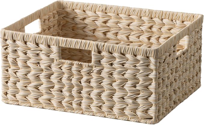 GRANNY SAYS Basket for Organizing, Wicker Storage Basket for Shelves, Woven Basket for Storage, Waterproof Shelf Basket for Living Room, Rectangular Woven Basket with Handles, 1-Pack