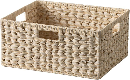 GRANNY SAYS Basket for Organizing, Wicker Storage Basket for Shelves, Woven Basket for Storage, Waterproof Shelf Basket for Living Room, Rectangular Woven Basket with Handles, 1-Pack