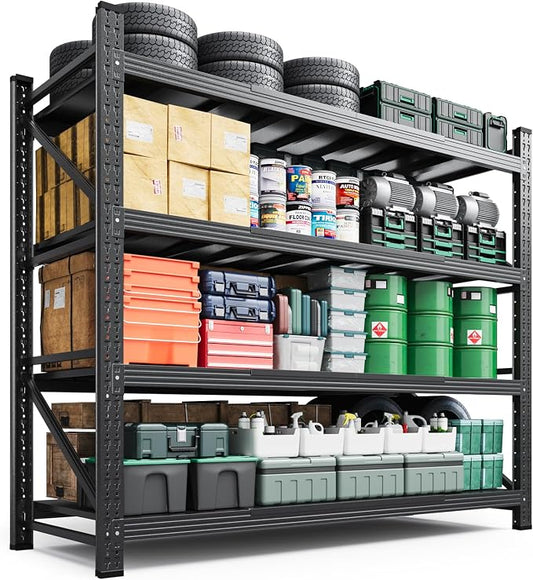 Letaya 3000LBS Storage Shelves Heavy Duty,70" H Garage Shelving Units, 4 Tier Adjustable Utility Rack Shelf,Large Metal Industrial Shelves,for Shop,Warehouse,Basement,Black (48" W x 24" D x 70" H)