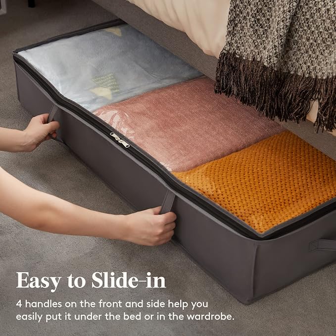 Lifewit 6 Packs Under Bed Storage Containers, Large Capacity Blanket Storage Bags with Reinforced Handles, Organization and Storage for Clothes, Sheets, Towels, Bedroom, Closet, College Dorm, Grey