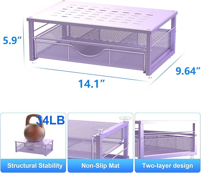 gianotter Computer Monitor Stand Riser, office organizer with Drawer, Office Organizers Storage for Classroom Office Supplies (Purple) | Desk Organizers and Accessories Desk Accessories & Workspace Desktop Organizers Storage for Printer Stand (Purple)