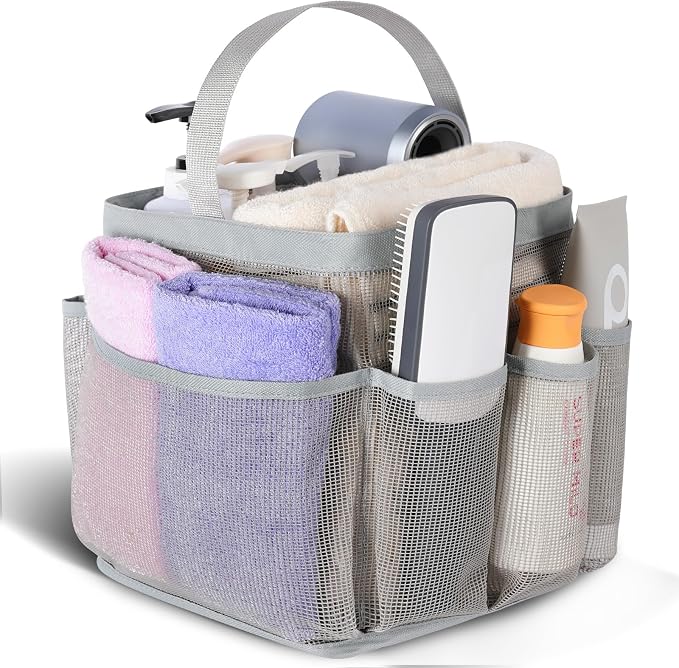 EUDELE Mesh Shower Caddy Portable for College Dorm Room Essentials,Portable Shower Caddy Dorm with 9-Pocket Large Capacity, Shower Bag for Beach, Swimming, Gym, Travel essentials, Grey