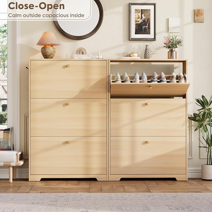 Nicetree Shoe Storage Cabinet, Slim Shoe Cabinet, Hidden Shoe Rack Cabinet, Shoe Storage Cabinet for Entryway, Hallway, Foyer, Natural Oak