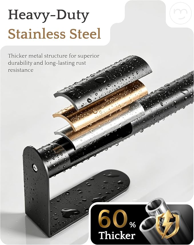 Paper Towel Holder Under Cabinet Adhesive or Drilling Matte Black | Drill Wall Mount or Adhesive, Easy Roll Loading, Heavy Duty, Stainless Steel Paper Towel Roll Rack for Kitchen, Bathroom