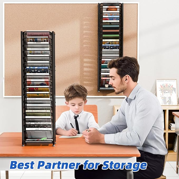 Simple Trending Wall File Organizer, 18-Tier Mesh Hanging Paper Document Folder Holder, Desktop Metal Files Storage Rack for Office and Home, Black