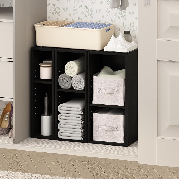 Furinno Reed 2-Tier Closet Organizers and Storage, Closet Organizer, Open Shelf Closet Storage, for Wardrobe, Bedroom, Living Room, 8-Inch Width, Blackwood