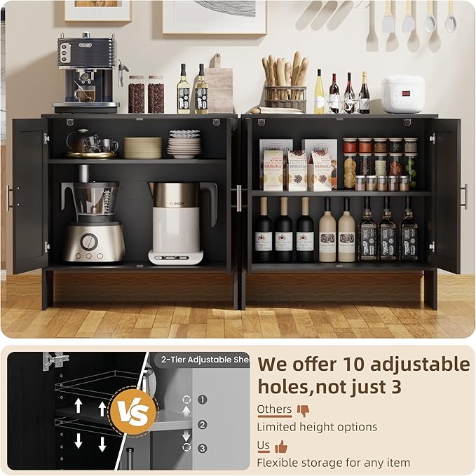 DHZ Buffet Cabinet with Storage, Farmhouse Sideboard with Black Rattan Doors & Adjustable Shelf, 31.5" Narrow Coffee Bar Cabinet, Kitchen Storage Credenza, Entryway Accent Liquor Cabinet