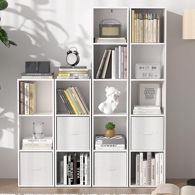 3 Cube Storage Organizer White, 3 Cube Shelf Freestanding Open Cubby, 3 Tier Low Bookcase Storage Display Organizer for Home Office Living Room Bedroom