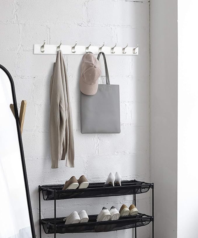 Amazon Basics Wall Mounted Modern Coat Rack for Entryway and Bedroom with Versatile Storage Hooks, Rectangular, 8-Hook, White | Rectangular