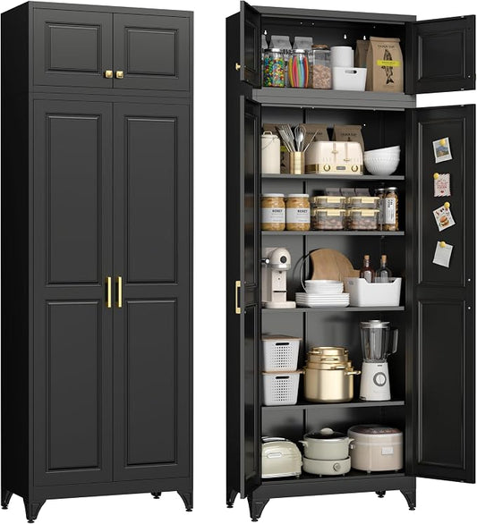 UNICOLY 90.8" Kitchen Pantry Cabinet, Metal Storage Cabinet with 4 Shelves | Tall Storage Cabinet with Doors and Shelves,Freestanding Cupboardfor Kitchen, Living Room, Dinning Room, Assembly Required