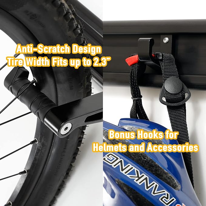 CyclingDeal Bike Wall Mount Rack - Adjustable Indoor Outdoor Storage Vertical Cycling Hook Hanger Organiser - Safe & Secure for Storing MTB Road Bicycles in Garage or Home - Upgraded 3 Bikes