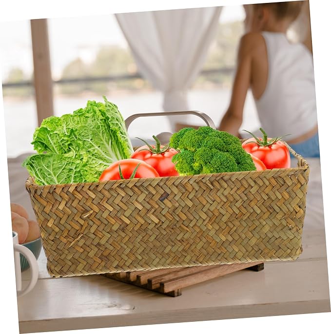 Luxshiny Handwoven Decorative Woven Basket Multipurpose Food and Vegetable Holder Compact Vintage Storage Organizer for Bedroom Living Room Bathroom Office