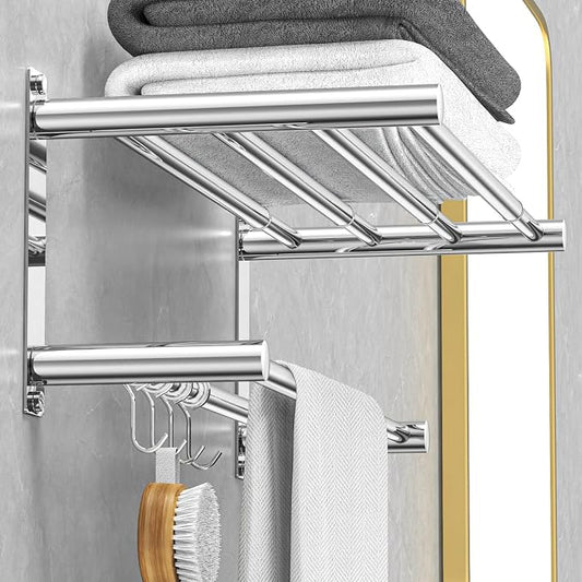 CAXIMSY Adjustable Towel Bar for Bathroom Wall Mount17-30.7inch Adhesive Shower Towel Rack Stainless Steel Bath Towel Holders for Toilet Kitchen Double Towel Hanger (Mobile Hook Towel Rack)