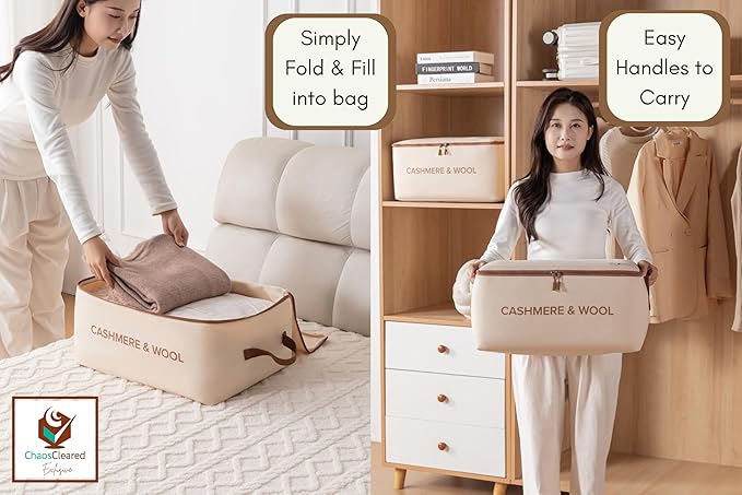 100% Cotton Cashmere & Wool Storage Bag – Breathable Sweater Storage Bag for Cashmere, Wool, Knitwear & Delicate Garments – Dust & Moisture Protection
