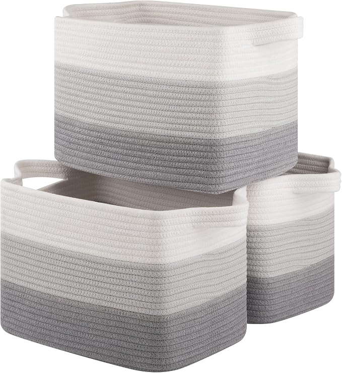 OIASKET Storage Basket for Organizing, Woven Baskets for Storage, Rectangle Decorative Baskets for Shleves, Closet, Toys, Books, Nursery Organizer Bins - Pack of 3 (Gradient Gray, 13"x9.85"x8.7")
