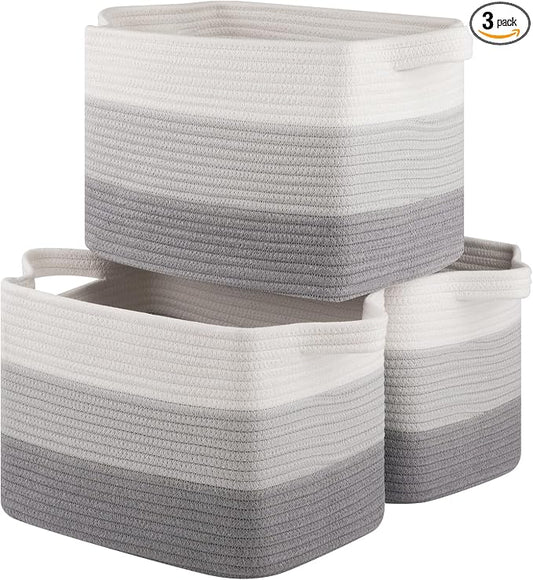 OIASKET Storage Baskets for Organizing, Woven Baskets for Shelves, Rectangle Decorative Organizer for Storage Clothes, Toy, Books, Towels Nursery Bins 3 Pack (Gradient Grey, 15.75"x11.8"x9.85")