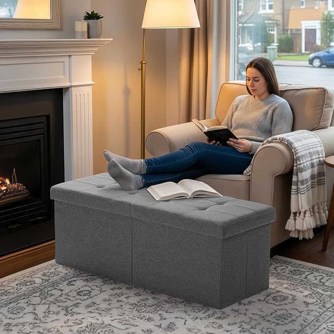 35-INCH Storage Ottoman Bench, Footrest with Storage, End of Bed Bench Coffee Table for Living Room, Bedroom, Entryway, Dark Gray