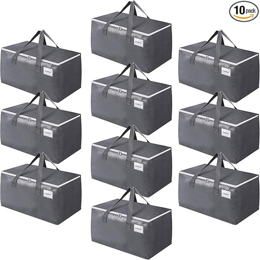 BlissTotes Large Moving Boxes and with Zippers & Handles Moving Supplies with lids, Heavy Duty Totes for Storage Bags for Space Saving, Fold Flat, Moving and Storing, 10 Pack