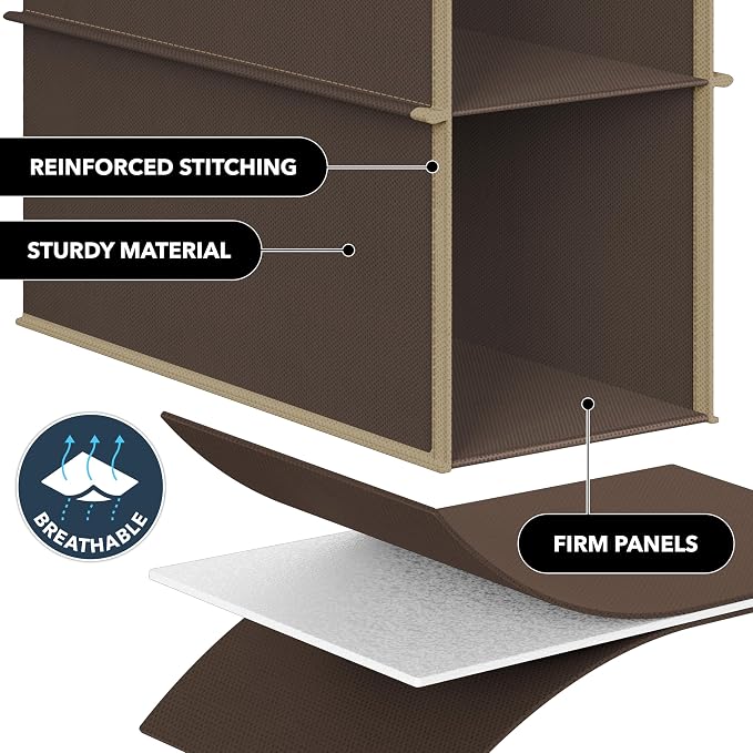 Simple Houseware 10 Shelves Closet Hanging Shoe Organizer, Brown | Dual Metal Hooks, Holds Up to 20 lbs, for Narrow Space