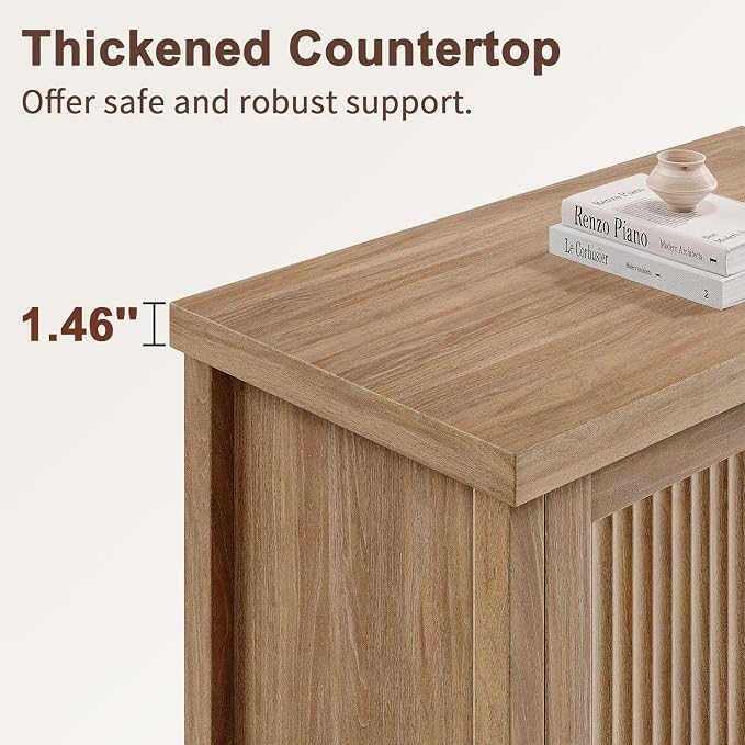 29" Fluted Sideboard Buffet Cabinet with Storage,Natural Oak | Modern Credenza with 2 Doors & Adjustable Shelves,Coffee Bar Table Console for Dining Room Kitchen Living Room Entryway