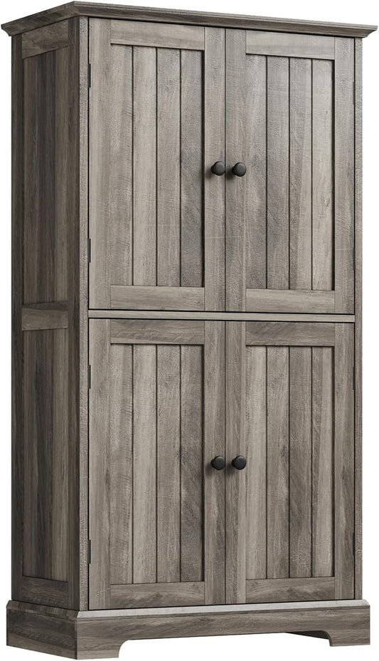 ChooChoo Bathroom Floor Cabinet with Adjustable Shelves | Bathroom Storage Cabinet, 4 Doors, Freestanding Cupboard for Living Room, Kitchen Pantry, Retro Grey