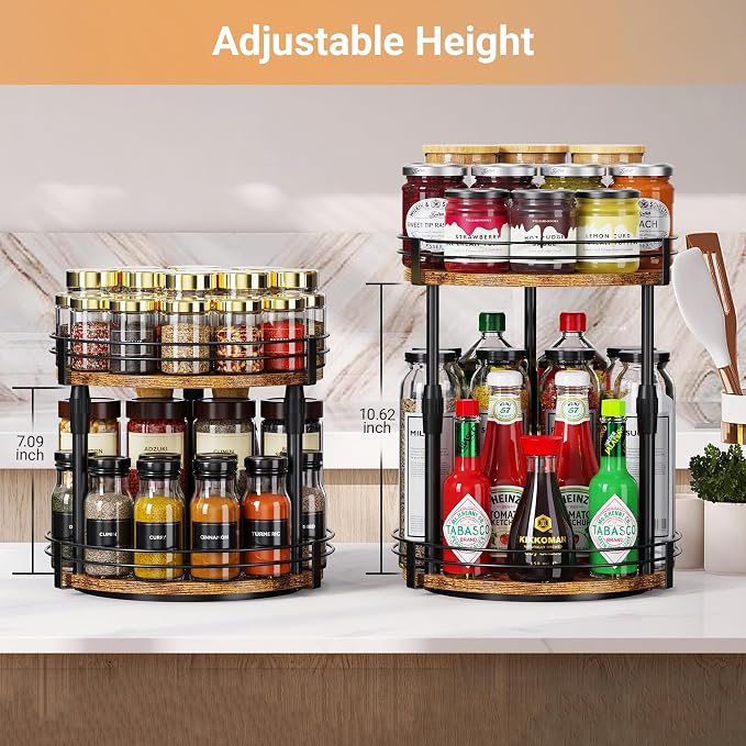 Across-Star Lazy-Susan-Organizer-Spice-Rack, Rotating Spice Organizer For Cabinet Pantry, Seasoning Holder Spice Shelf With Adjustable Height, Kitchen Counter Shelf Countertop Organizer