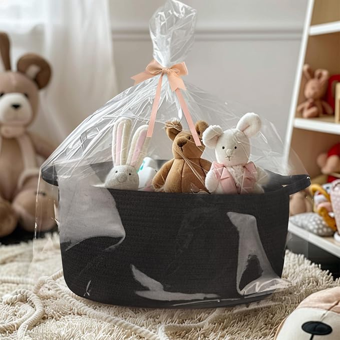 MEGASKET Black Woven Storage Basket, 17"x12"x8" Cotton Rope Baskets for Organizing Dog Toy, Gift, Book, Towel, Cloth, Shoe, Decorative Wicker Storage Bin for Shelves, Closet, Bathroom, Living Room