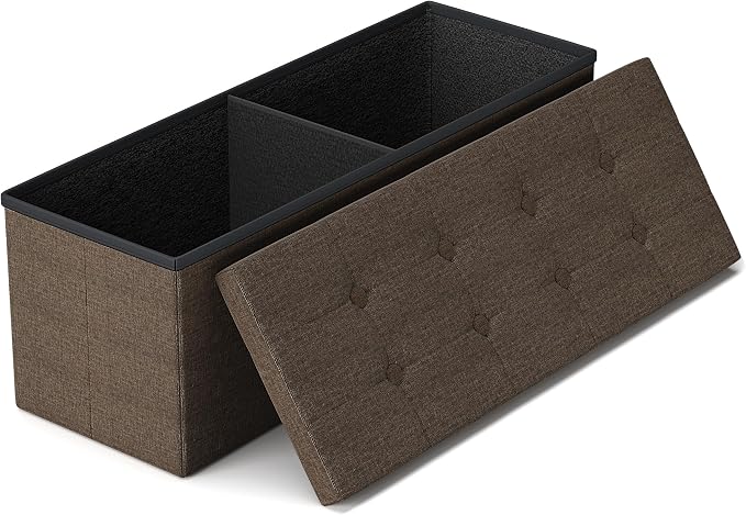 GLAXYFUR 43 Inches Folding Storage Ottoman Bench, Storage Chest, Brown | Ottoman Foot Rest, End of Bed Bench, Load 660 lb, Storage Box for Living Room, Bedroom, Entryway