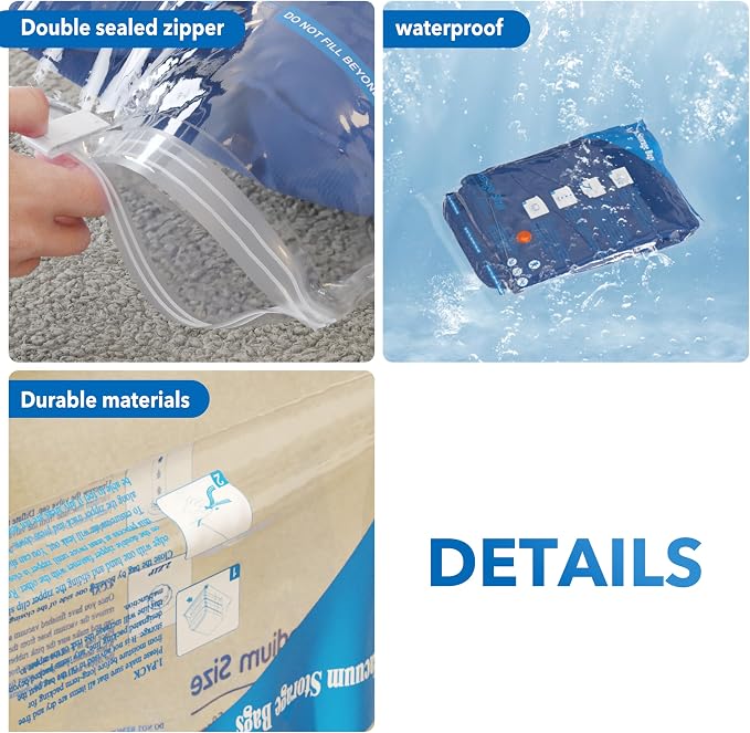 Vacuum Seal Bags for Clothing Travel & Home Storage, travel vacuum bags with pump, Store Blankets, Comforters, Pillows, Seasonal Clothes Compactly,8 Pack With Electric Pump