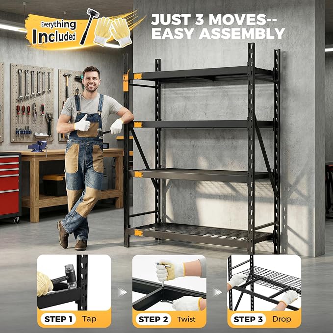CAMMOO 6000LBS Heavy Duty Storage Shelves, 61''W x 24''D x 72''H | Metal Garage Shelving unit with Magnetic Label, Upgraded Structure, Solid Steel Industrial Rack , Easy Assembly for Basement