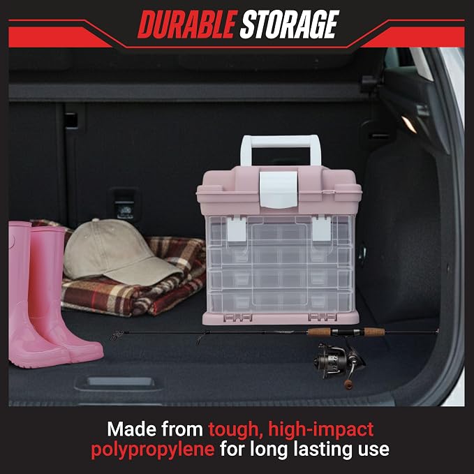 Stalwart Portable Tool Box for Women or Men, Pink | Small Parts Organizer with Drawers and Customizable Compartments for Hardware, Fishing Tackle Box, Beads or Crafting Supplies