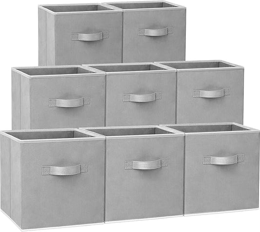 Criusia Storage Cubes - 11 Inch Heavy Duty Fabric Closet Bins for Shelves, Cube Organizer - 8 Pack Collapsible Decorative Storage Bins Baskets for Organizing Clothes Blankets Toys (Grey)